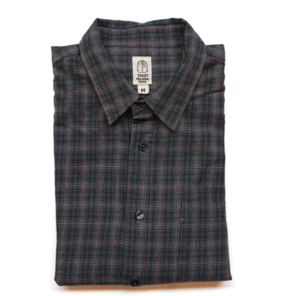 Men's Casual Button-Down Plaid Shirt - Dark Gray & Teal